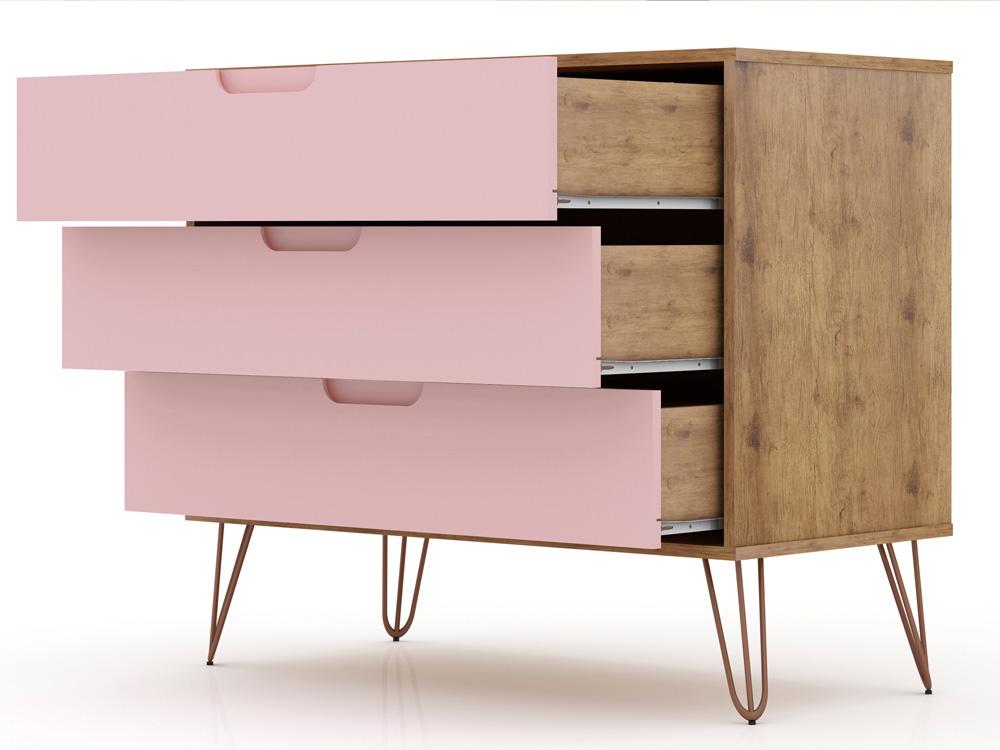 Manhattan Comfort - Rockefeller Dresser with 6 Drawers in Nature and Rose Pink - Set of 2 - 2-103GMC6 veiw 3