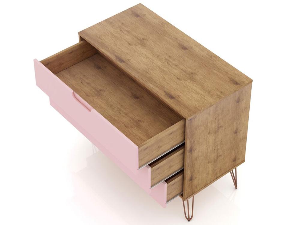 Manhattan Comfort - Rockefeller Dresser with 6 Drawers in Nature and Rose Pink - Set of 2 - 2-103GMC6 veiw 4