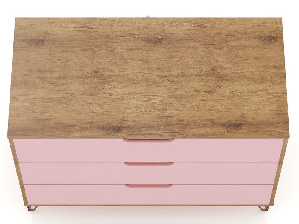 Manhattan Comfort - Rockefeller Dresser with 6 Drawers in Nature and Rose Pink - Set of 2 - 2-103GMC6 veiw 5