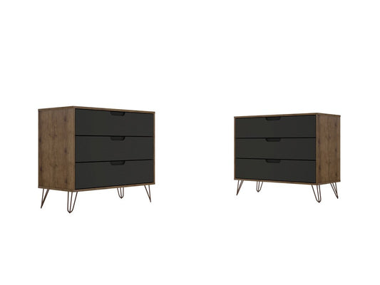Manhattan Comfort - Rockefeller Dresser with 6 Drawers in Nature and Textured Grey - Set of 2 - 2-103GMC7 veiw 1