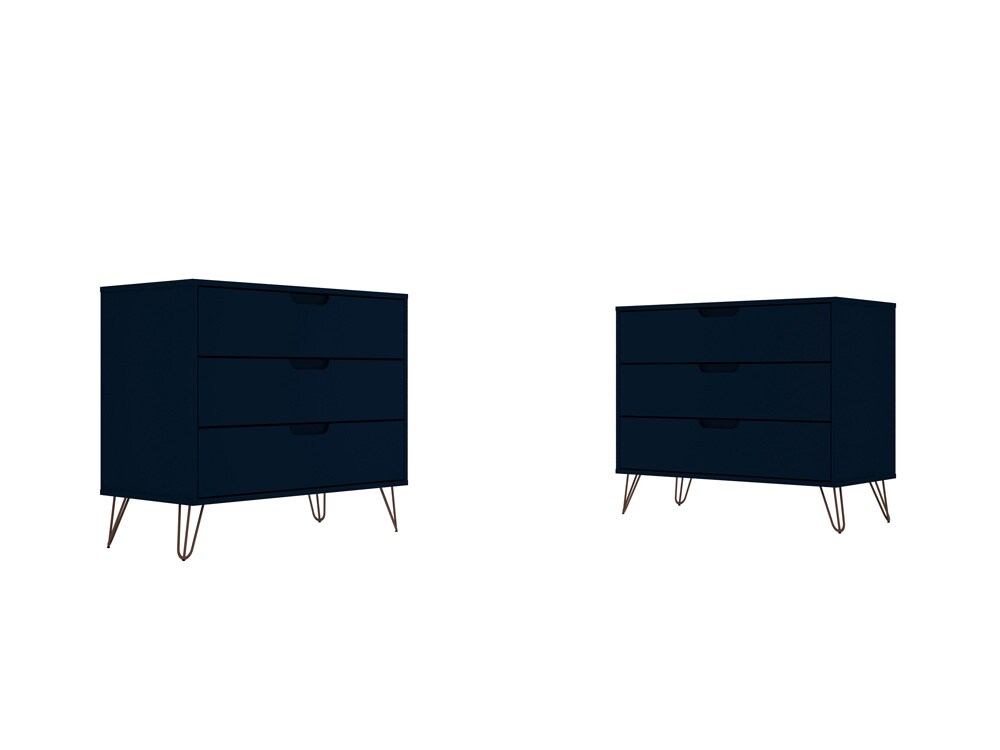Manhattan Comfort - Rockefeller Dresser with 6 Drawers in Tatiana Midnight Blue - Set of 2 - 2-103GMC4 veiw 1
