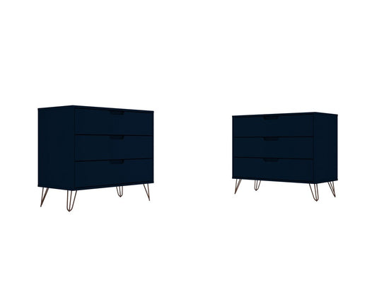 Manhattan Comfort - Rockefeller Dresser with 6 Drawers in Tatiana Midnight Blue - Set of 2 - 2-103GMC4 veiw 1