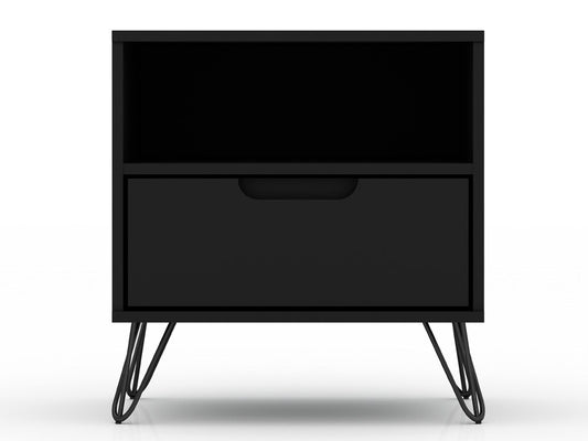 Manhattan Comfort - Rockefeller Nightstand with 1 Drawers in Black - 101GMC2 veiw 1