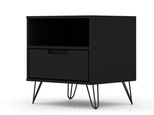 Manhattan Comfort - Rockefeller Nightstand with 1 Drawers in Black - 101GMC2 veiw 2