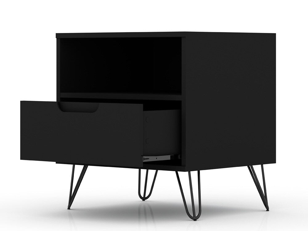 Manhattan Comfort - Rockefeller Nightstand with 1 Drawers in Black - 101GMC2 veiw 3