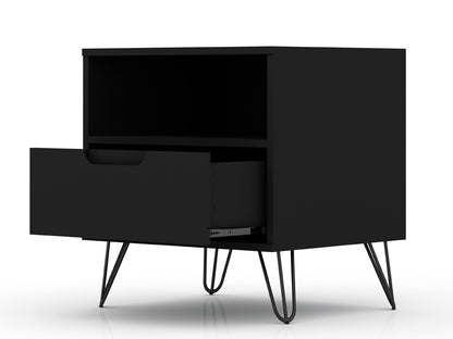 Manhattan Comfort - Rockefeller Nightstand with 1 Drawers in Black - 101GMC2 veiw 3
