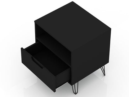 Manhattan Comfort - Rockefeller Nightstand with 1 Drawers in Black - 101GMC2 veiw 4