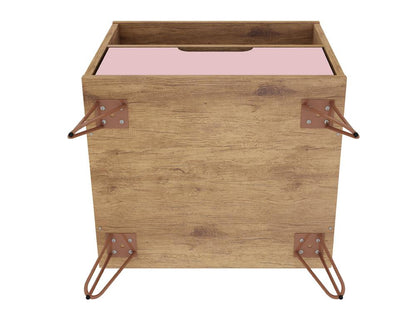 Manhattan Comfort - Rockefeller Nightstand with 1 Drawers in Nature and Rose Pink - 101GMC6 veiw 5