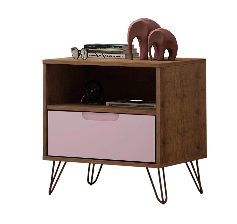 Manhattan Comfort - Rockefeller Nightstand with 1 Drawers in Nature and Rose Pink - 101GMC6 veiw 7