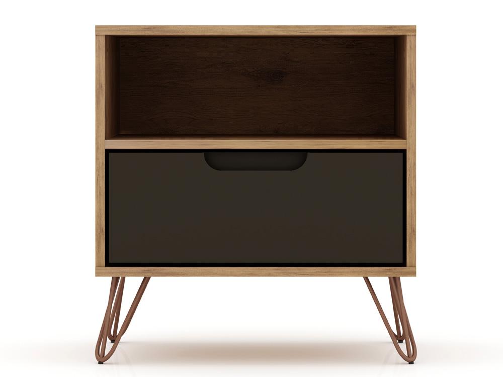 Manhattan Comfort - Rockefeller Nightstand with 1 Drawers in Nature and Textured Grey - 101GMC7 veiw 1