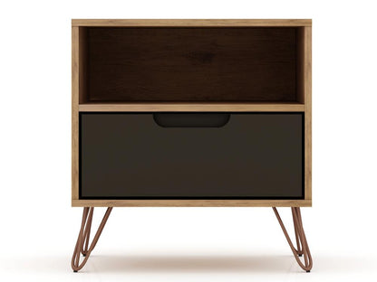 Manhattan Comfort - Rockefeller Nightstand with 1 Drawers in Nature and Textured Grey - 101GMC7 veiw 1