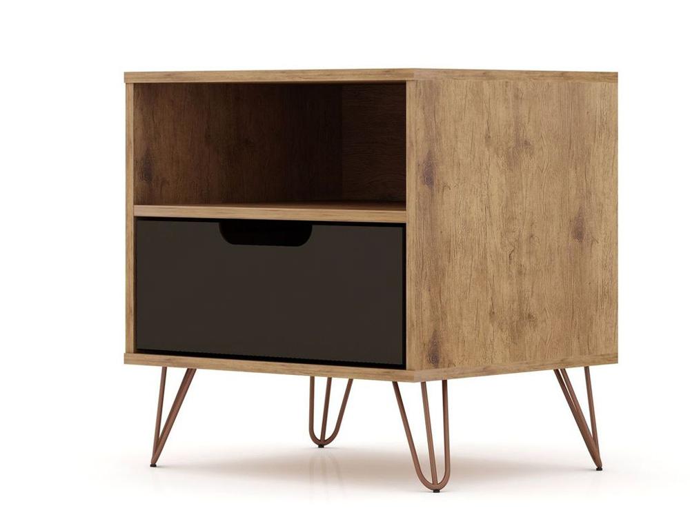 Manhattan Comfort - Rockefeller Nightstand with 1 Drawers in Nature and Textured Grey - 101GMC7 veiw 2