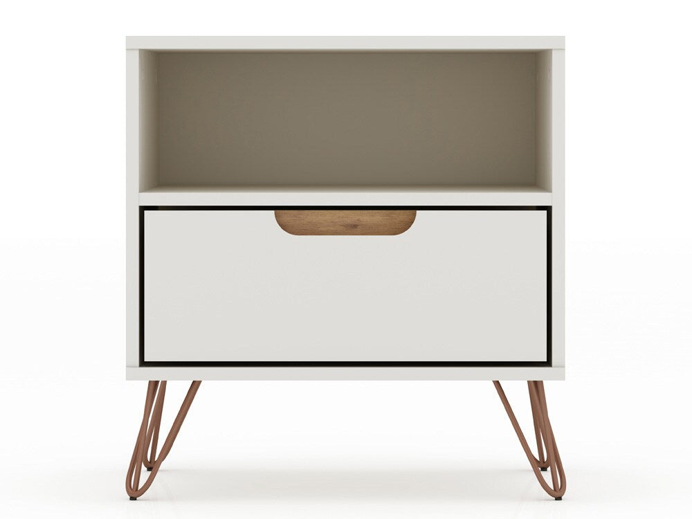 Manhattan Comfort - Rockefeller Nightstand with 1 Drawers in Off White and Nature - 101GMC3 veiw 1