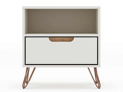 Manhattan Comfort - Rockefeller Nightstand with 1 Drawers in Off White and Nature - 101GMC3 veiw 1