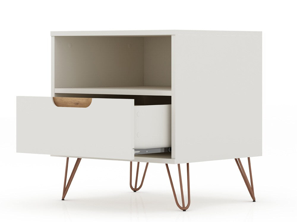 Manhattan Comfort - Rockefeller Nightstand with 1 Drawers in Off White and Nature - 101GMC3 veiw 3