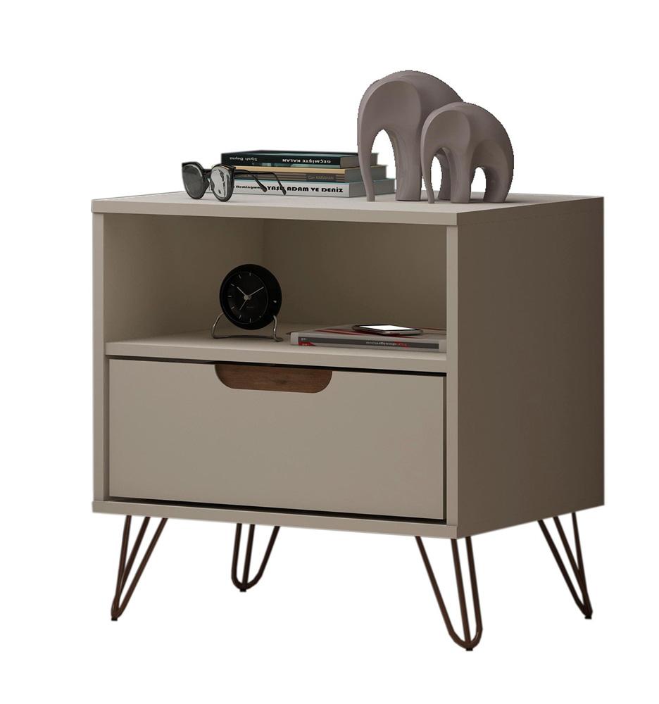 Manhattan Comfort - Rockefeller Nightstand with 1 Drawers in Off White and Nature - 101GMC3 veiw 8