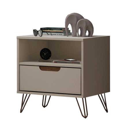 Manhattan Comfort - Rockefeller Nightstand with 1 Drawers in Off White and Nature - 101GMC3 veiw 8