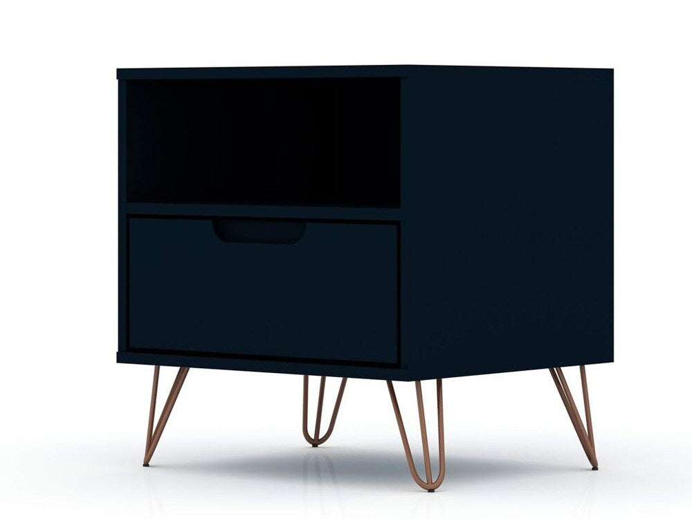Manhattan Comfort - Rockefeller Nightstand with 1 Drawers in Tatiana Midnight Blue - 101GMC4 veiw 2