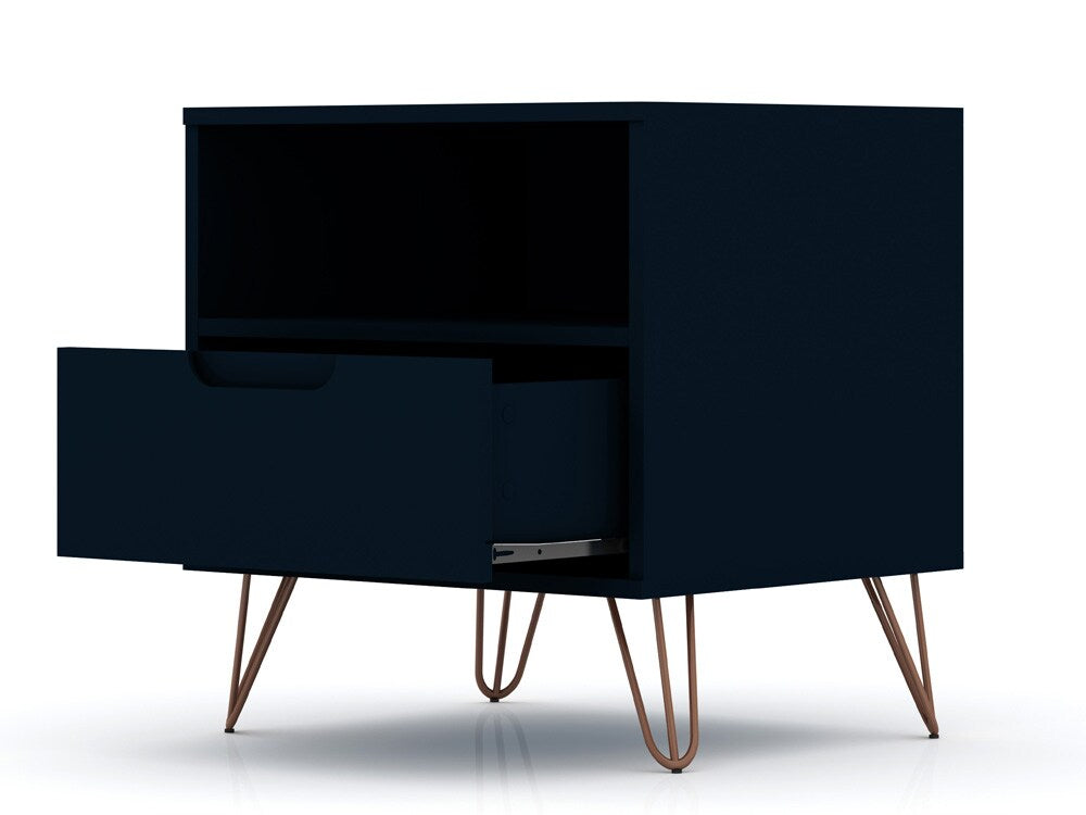 Manhattan Comfort - Rockefeller Nightstand with 1 Drawers in Tatiana Midnight Blue - 101GMC4 veiw 3