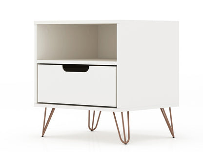 Manhattan Comfort - Rockefeller Nightstand with 1 Drawers in White - 101GMC1 veiw 2