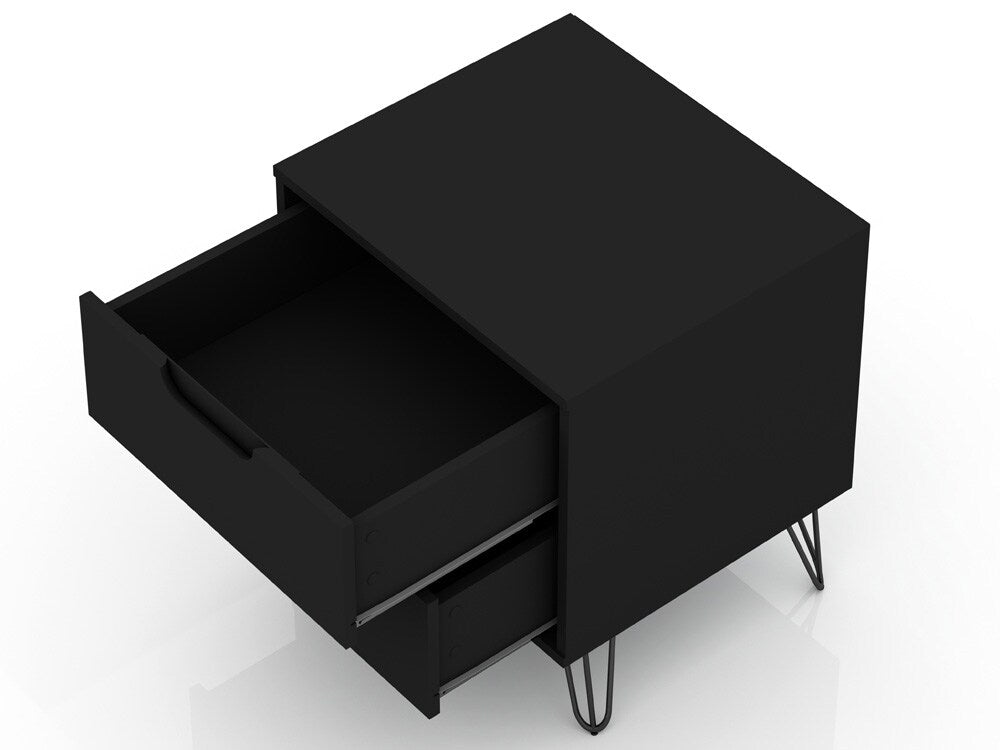 Manhattan Comfort - Rockefeller Nightstand with 2 Drawers in Black - 102GMC2 veiw 3