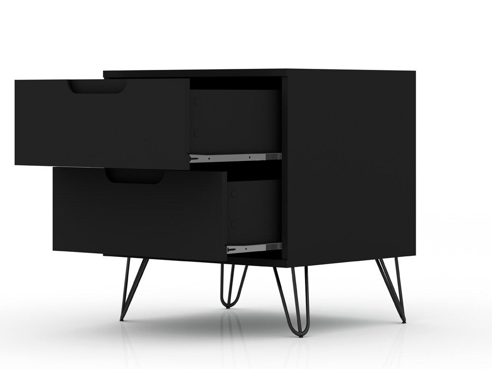 Manhattan Comfort - Rockefeller Nightstand with 2 Drawers in Black - 102GMC2 veiw 4
