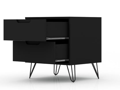 Manhattan Comfort - Rockefeller Nightstand with 2 Drawers in Black - 102GMC2 veiw 4