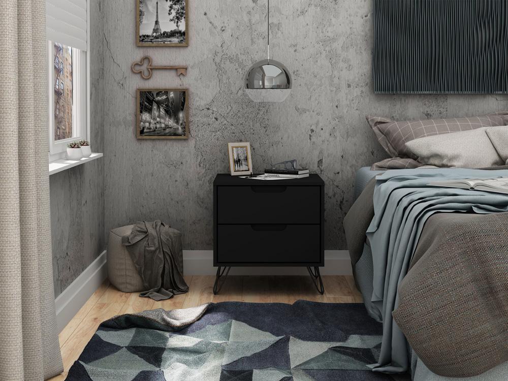 Manhattan Comfort - Rockefeller Nightstand with 2 Drawers in Black - 102GMC2 veiw 8