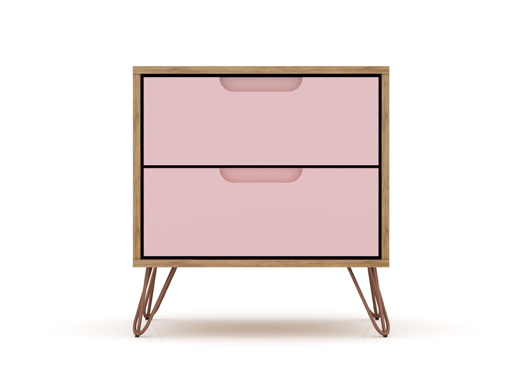 Manhattan Comfort - Rockefeller Nightstand with 2 Drawers in Nature and Rose Pink - 102GMC6 veiw 1