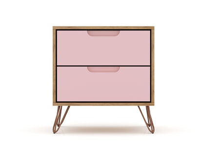 Manhattan Comfort - Rockefeller Nightstand with 2 Drawers in Nature and Rose Pink - 102GMC6 veiw 1