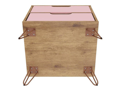 Manhattan Comfort - Rockefeller Nightstand with 2 Drawers in Nature and Rose Pink - 102GMC6 veiw 6