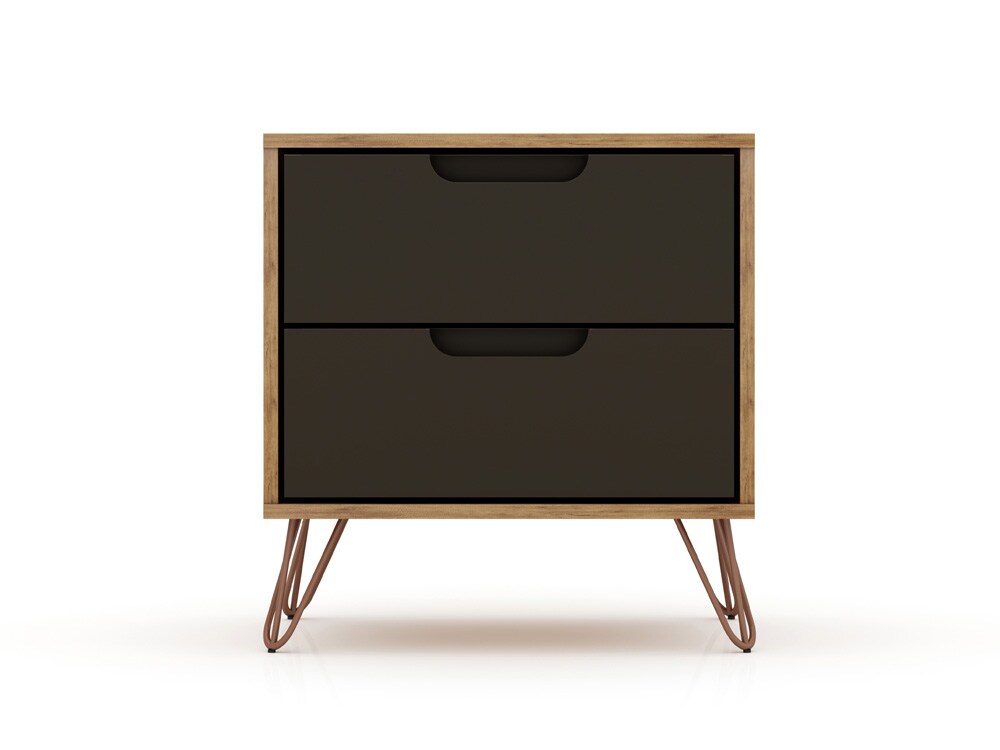 Manhattan Comfort - Rockefeller Nightstand with 2 Drawers in Nature and Textured Grey - 102GMC7 veiw 1