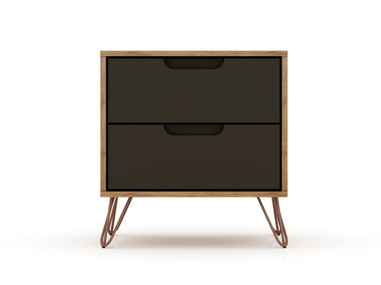 Manhattan Comfort - Rockefeller Nightstand with 2 Drawers in Nature and Textured Grey - 102GMC7 veiw 1