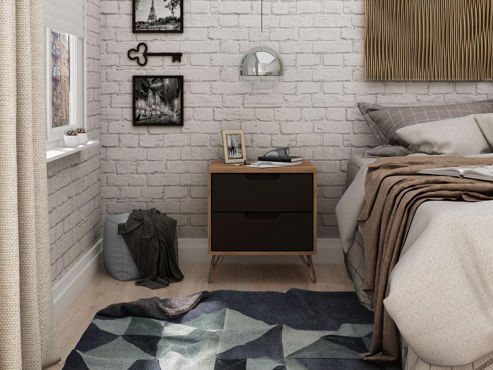 Manhattan Comfort - Rockefeller Nightstand with 2 Drawers in Nature and Textured Grey - 102GMC7 veiw 7
