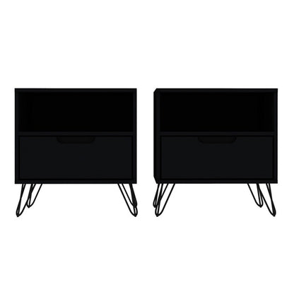 Manhattan Comfort - Rockefeller Nightstand with 2 Drawers in Black - Set of 2 - 2-101GMC2 veiw 1