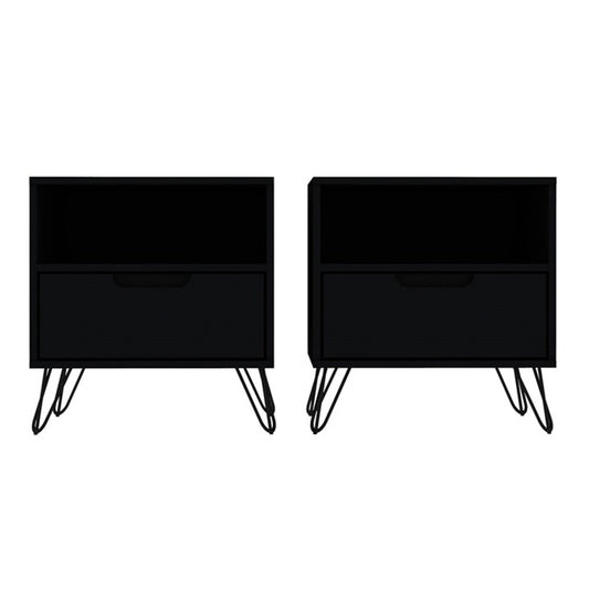 Manhattan Comfort - Rockefeller Nightstand with 2 Drawers in Black - Set of 2 - 2-101GMC2 veiw 1