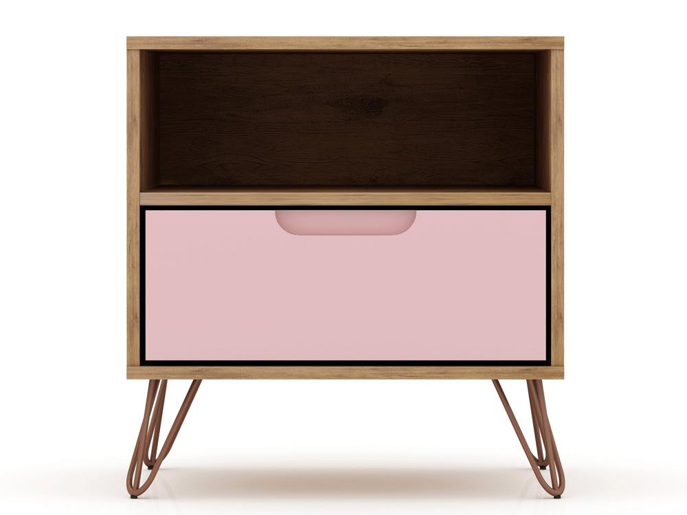 Manhattan Comfort - Rockefeller Nightstand with 2 Drawers in Nature and Rose Pink - Set of 2 - 2-101GMC6 veiw 2