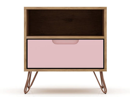 Manhattan Comfort - Rockefeller Nightstand with 2 Drawers in Nature and Rose Pink - Set of 2 - 2-101GMC6 veiw 2