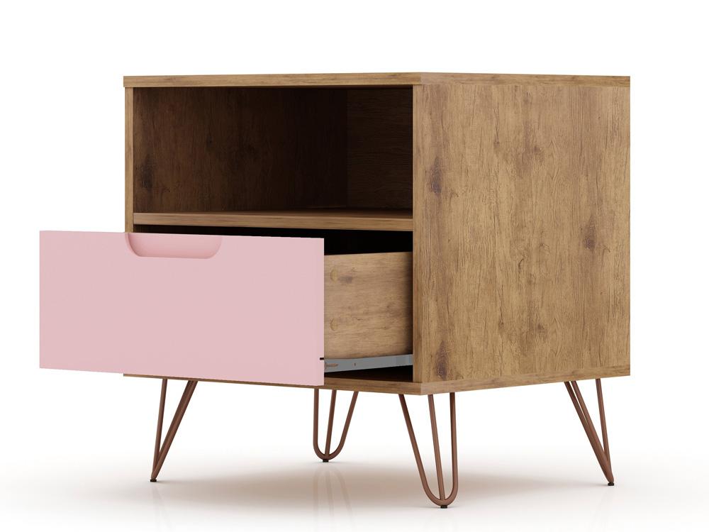 Manhattan Comfort - Rockefeller Nightstand with 2 Drawers in Nature and Rose Pink - Set of 2 - 2-101GMC6 veiw 4