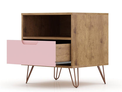 Manhattan Comfort - Rockefeller Nightstand with 2 Drawers in Nature and Rose Pink - Set of 2 - 2-101GMC6 veiw 4