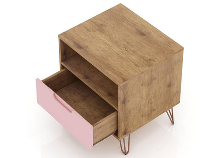 Manhattan Comfort - Rockefeller Nightstand with 2 Drawers in Nature and Rose Pink - Set of 2 - 2-101GMC6 veiw 5