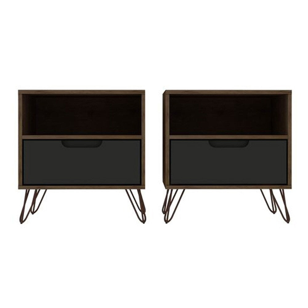 Manhattan Comfort - Rockefeller Nightstand with 2 Drawers in Nature and Textured Grey - Set of 2 - 2-101GMC7 veiw 1
