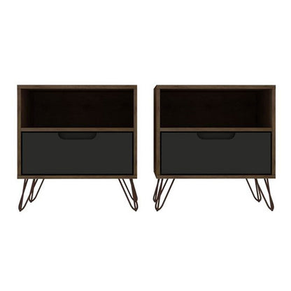 Manhattan Comfort - Rockefeller Nightstand with 2 Drawers in Nature and Textured Grey - Set of 2 - 2-101GMC7 veiw 1