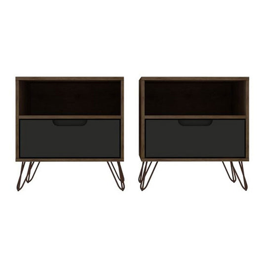 Manhattan Comfort - Rockefeller Nightstand with 2 Drawers in Nature and Textured Grey - Set of 2 - 2-101GMC7 veiw 1