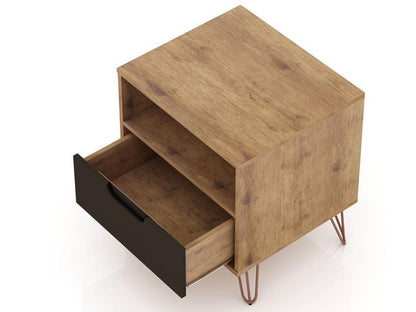 Manhattan Comfort - Rockefeller Nightstand with 2 Drawers in Nature and Textured Grey - Set of 2 - 2-101GMC7 veiw 3