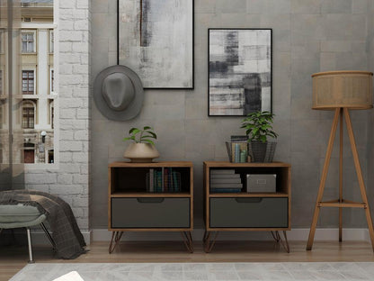 Manhattan Comfort - Rockefeller Nightstand with 2 Drawers in Nature and Textured Grey - Set of 2 - 2-101GMC7 veiw 7