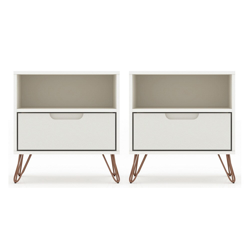 Manhattan Comfort - Rockefeller Nightstand with 2 Drawers in Off White and Nature - Set of 2 - 2-101GMC3 veiw 1