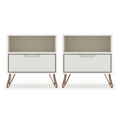 Manhattan Comfort - Rockefeller Nightstand with 2 Drawers in Off White and Nature - Set of 2 - 2-101GMC3 veiw 1