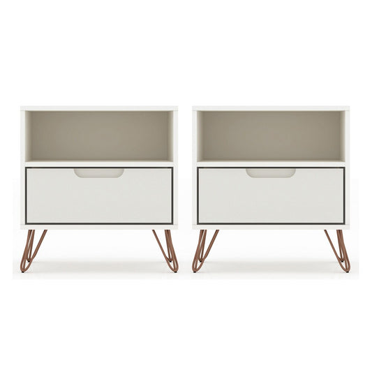 Manhattan Comfort - Rockefeller Nightstand with 2 Drawers in Off White and Nature - Set of 2 - 2-101GMC3 veiw 1