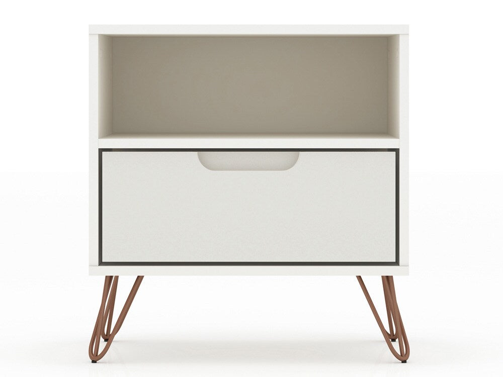 Manhattan Comfort - Rockefeller Nightstand with 2 Drawers in Off White and Nature - Set of 2 - 2-101GMC3 veiw 2